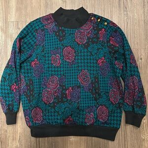 Vintage super 80s teal and pink sweater lightweight